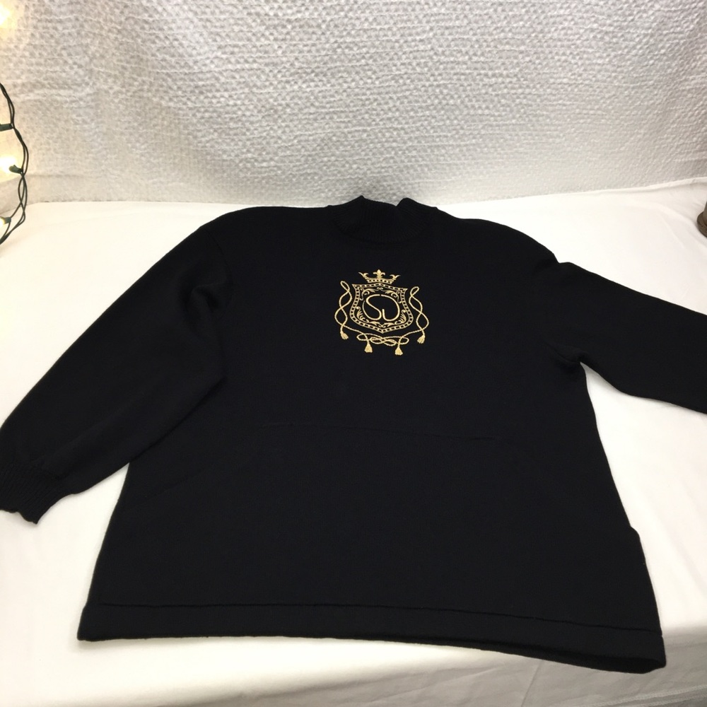 St John Black w/ Gold Crest Knit Sweater w/Pockets - Picture 4 of 6